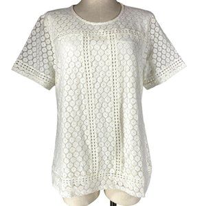 BADGLEY MISCHKA Off White Lace Top Women's Size Large Short Sleeve Crew Neck